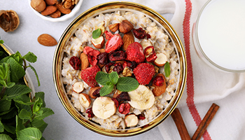 Bowl of strawberries and granola